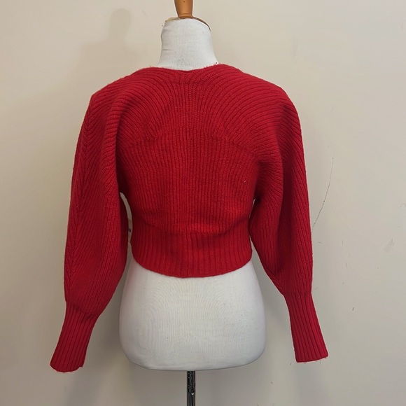 By Anthropologie Rhea Bow-Front Crop Cardigan Sweater New Red & Black Size XXS - Picture 4 of 7